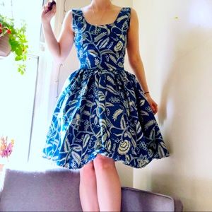 Hand sewn blue and white floral a-line dress